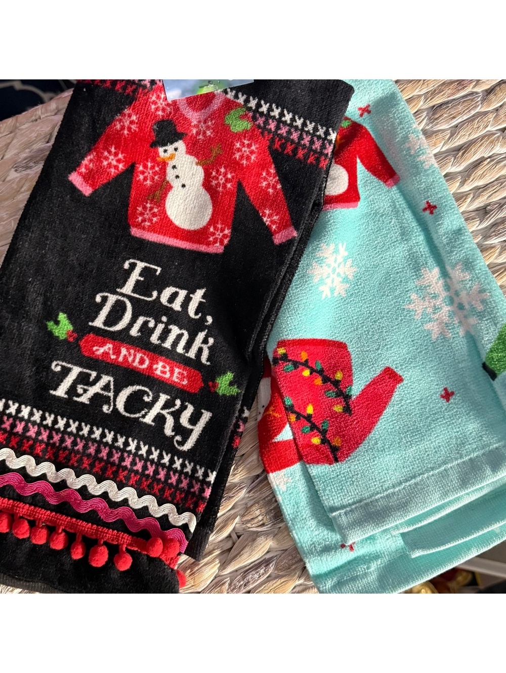 St. Nicholas Square Funny Ugly Christmas Sweater Theme Kitchen Towels Set of 2